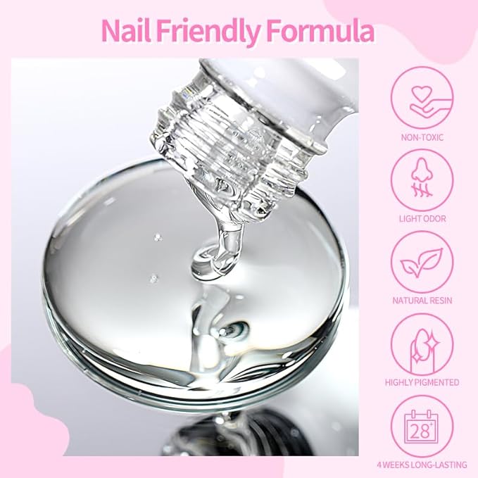 Born Pretty Nail Glue for Tips, 6 in 1 Gel Nail Gel Extension Gel,Blooming Gel,Base Gel Top Coat,Builder and Strengthener Gel for Nail Art Design