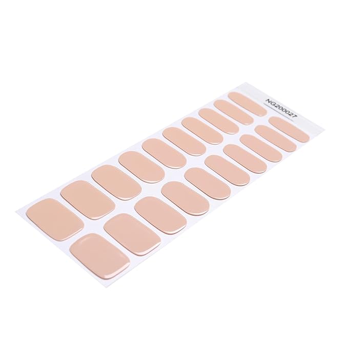 WOKOTO 20 Pcs Bisque Semi Cured Gel Nail Polish Strips With Nail File & Wooden Stick Holographic Gel Nail Strips UV Gel Nail Stickers Full Nail Wraps Stick On Nail Polish Stickers For Women