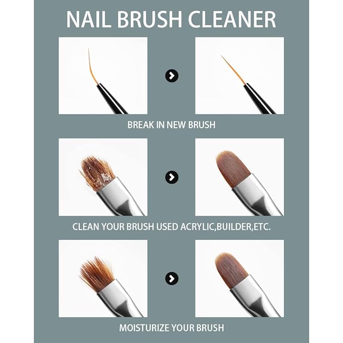 AIJIMEI Nail Brush Cleaner - 4oz Gel Solution for Preserving & Restoring Nail Art Brushes - Includes Glass Cup & Cleaning Cotton Pads - Effective Manicure Brush Cleaning Set (120ml)