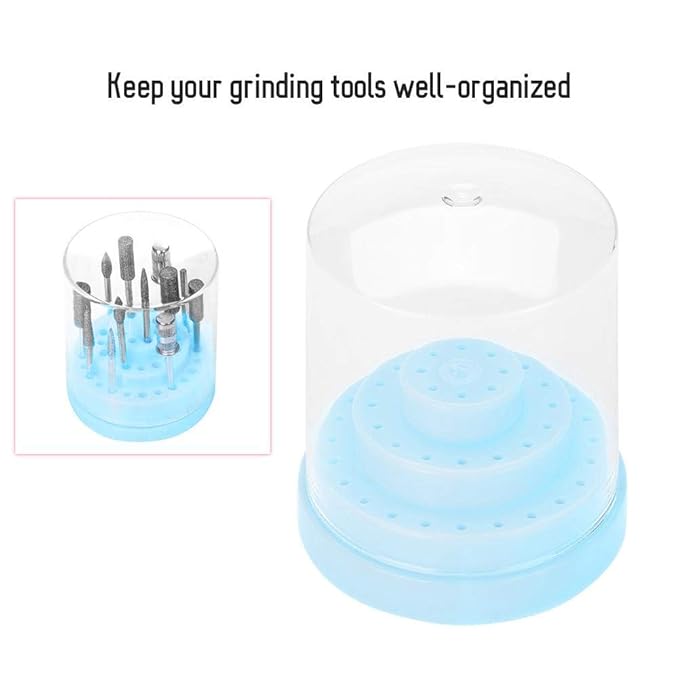 Sonew 48 Holes Nail Drill Holder Professional Nail Art Plastic Drill Stand for Nail Art Drill Bit Organizer Box Holder(Blue)
