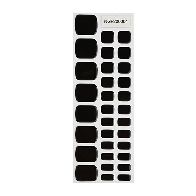 Semi Cured Gel Toenail Strips, 32 Black Gel Toenail Stickers - Works with Any UV Lamps Pedicure Strips Full Nail Wraps with Nail File & Wood Stick
