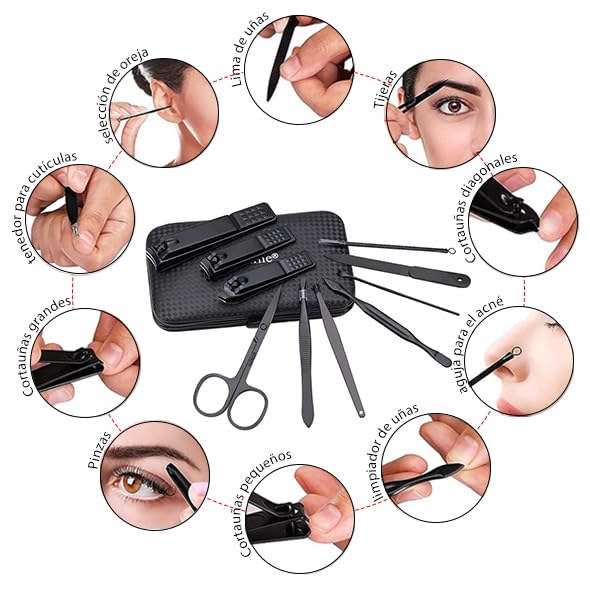 Manicure Set Nail Clippers Kit Professional Stainless Steel Nail Care Tools with Leather Travel Case 10 in 1 Purple