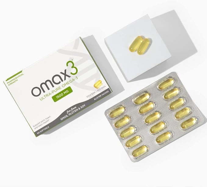 Omax3 4 Boxes Ultra-Pure Omega-3 Fish Oil Pills | High Concentration EPA DHA,1500 MG, Gluten Free, Non-GMO, Made in USA, 240 Softgels Blister Packs (4 Boxes)