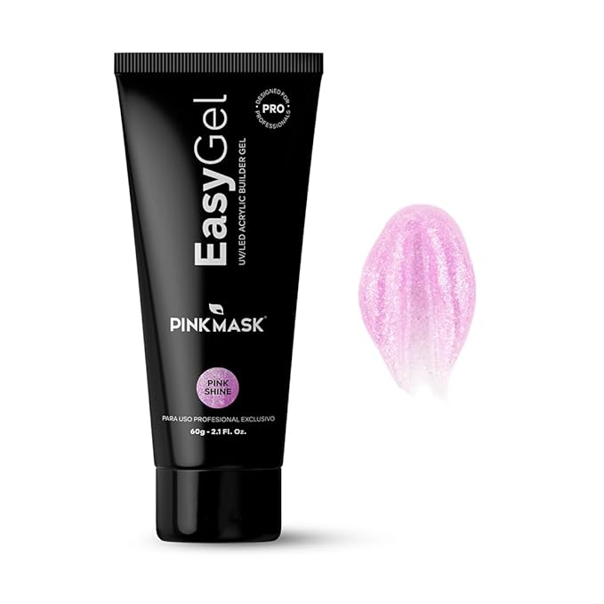 PINKMASK Easy Gel 2oz 60g- Pink Shine, Professional Builder Enhancement Gel-Quick Nail Extension for Beginner DIY, Nail Strengthener-Long Lasting-Salon Quality-Thickening Solution