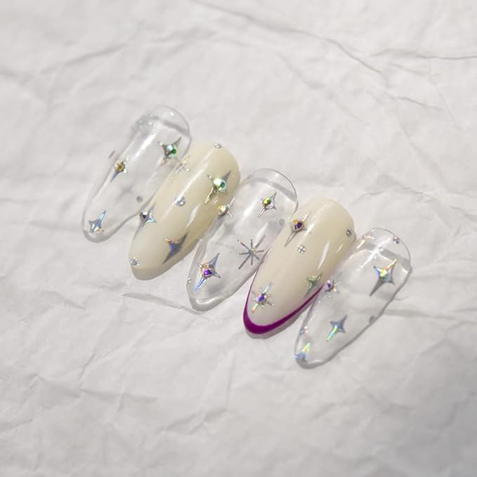 1Sheet Silver Star Nail Decals 5D Embossed Self-Adhesive Diamond Star Nail Sticker Shiny Rhinestones Stars Nail Design Holographic Stars Nails Decoration Mini Nails Supplies for Women Manicure DIY