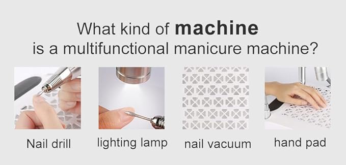 80W 4 in 1 Strong Power Nail Dust Collector UV Gel Polisher Nail Drills Lighting Lamp Hand Pad Vacuum Cleaner Nail Salon, White