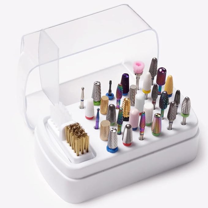 Round Nail Drill Bits Holder with Nail Drill Bits Brush, 3 Nail Drill Bits Stand Displayer Organizer (Not Include Nail Drill Bits)