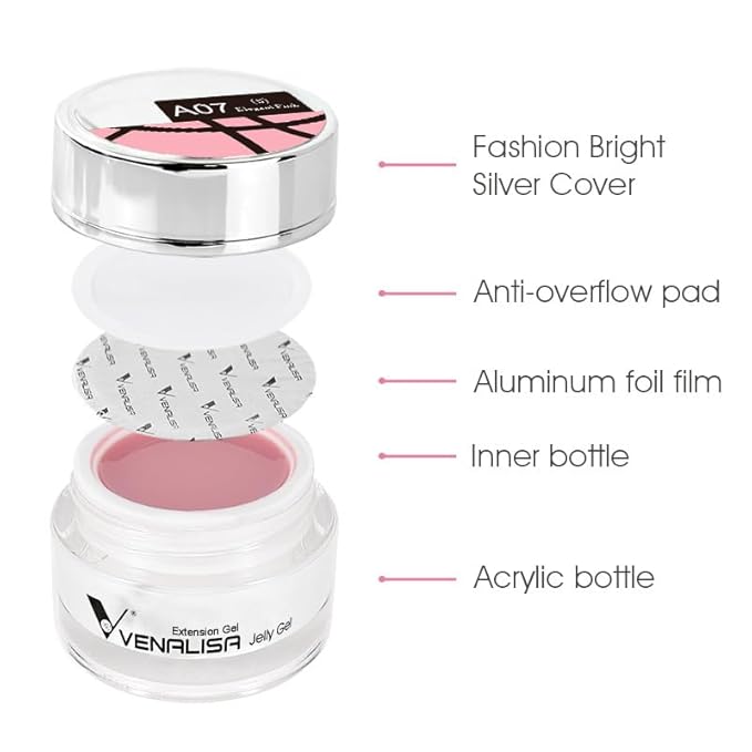 VENALISA Builder Nail Gel, 50ml Jelly Nude Pink Hard Gel Nail Polish for Nails Extension Jelly Strengthener Polygel