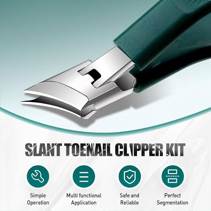 Splashproof 25° Beveled Edge Nail Clippers 3-Piece Set, New Long Handle Wide Jaw Opening Anti-Splash Slanted Nail Clipper for Thick and Ingrown Nails,Includes Nail File for Complete Nail Care (Black)
