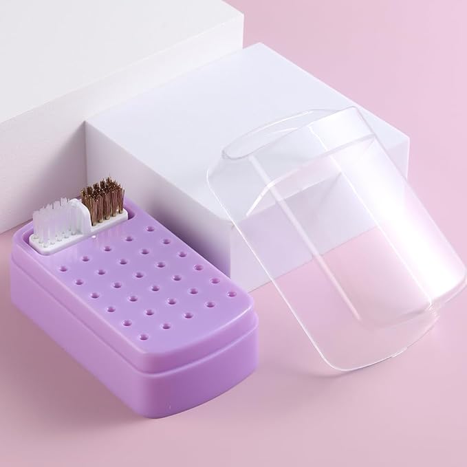 2 in 1 Nail Drill Bit Holder & Cleaner Brush Case, 30 Holes Dustproof Stand Display Storage Box with Steel Wire & Nylon Double Brush for Cleaning Tungsten Carbide Ceramic Nail Drill Bits Cuticle