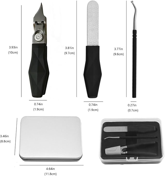 Eagle Beak Nail Clippers 3-Piece Set Black Angled Oblique Slanted Curved Wide Anti Splash Professional Nail Cutter for Women Adult Men Seniors Ingrown