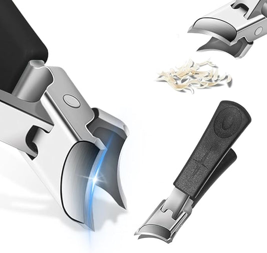 Wide Jaw Opening Anti-Splash Slanted Nail Clipper, 2025 New Curved Toenail Clippers for Thick Toenails, Ingrown Nail Clippers Wide Jaw Slanted Toenail Clippers for Women and Men (A-Black)