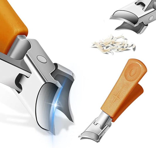Wide Jaw Opening Anti-Splash Slanted Nail Clipper, 2025 New Curved Toenail Clippers for Thick Toenails, Ingrown Nail Clippers Wide Jaw Slanted Toenail Clippers for Women and Men (A-Orange)