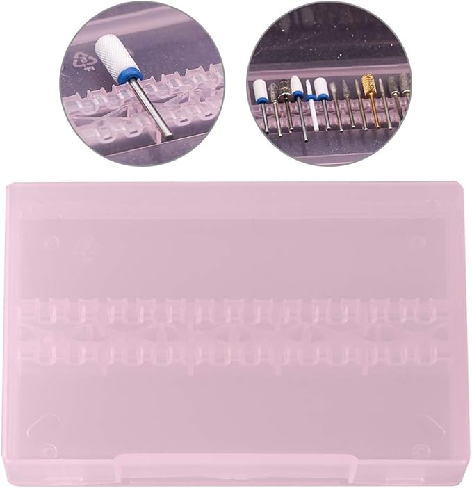 TOPINCN 14-Hole Nail Drill Bit Box, Modern Pink Storage Box for Nail Art Salon & Home Use