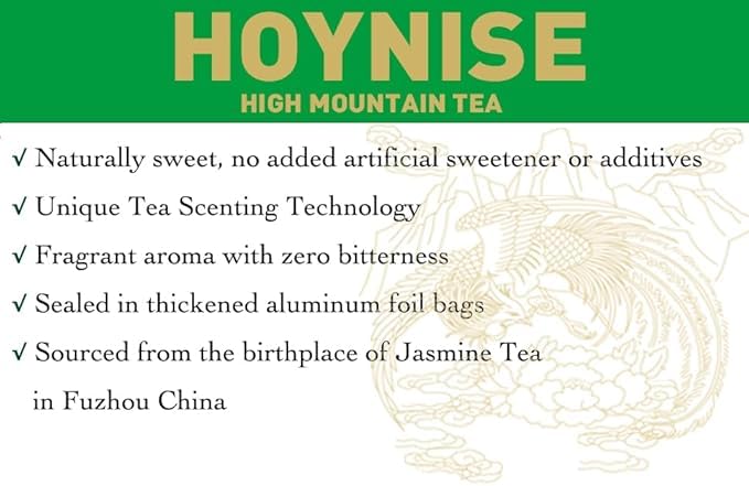 HOYNISE - Jasmine Green Tea Loose Leaf - Zero Bitterness - No Artificial Flavorings & Additives - Caffeinated Loose Leaf - Enjoy Hot or Iced, 100g/3.5oz