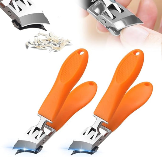 Wide Jaw Opening Anti-Splash Slanted Nail Clipper, Fingernail and Toenail Clippers Clippers for Ingrown Nails, Curved Toenail Clippers for Thick Nails, Household Slanted Nail Clippers (Orange 2pcs)