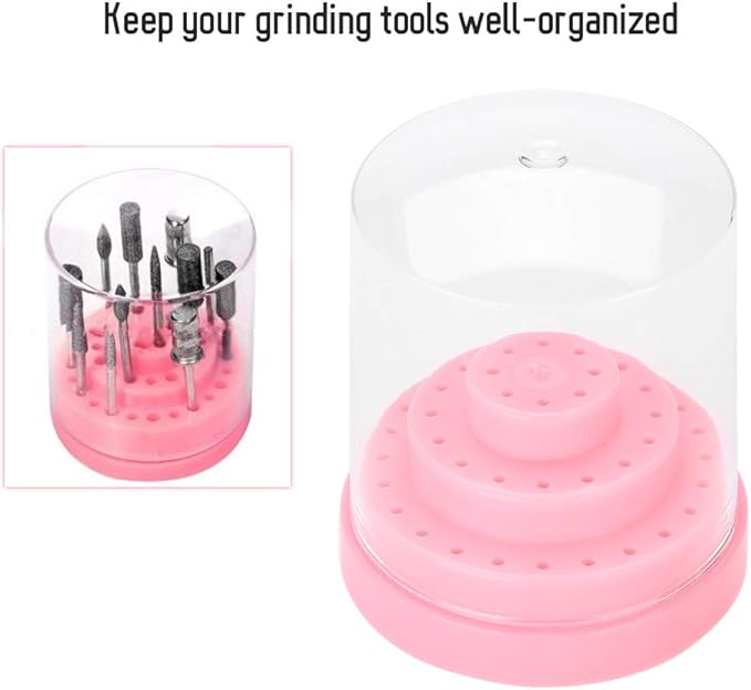 FILFEEL Nail Drill Bit Holder, 48 Holes Stand Display Organizer Box with Plastic Nail Art Accessories()