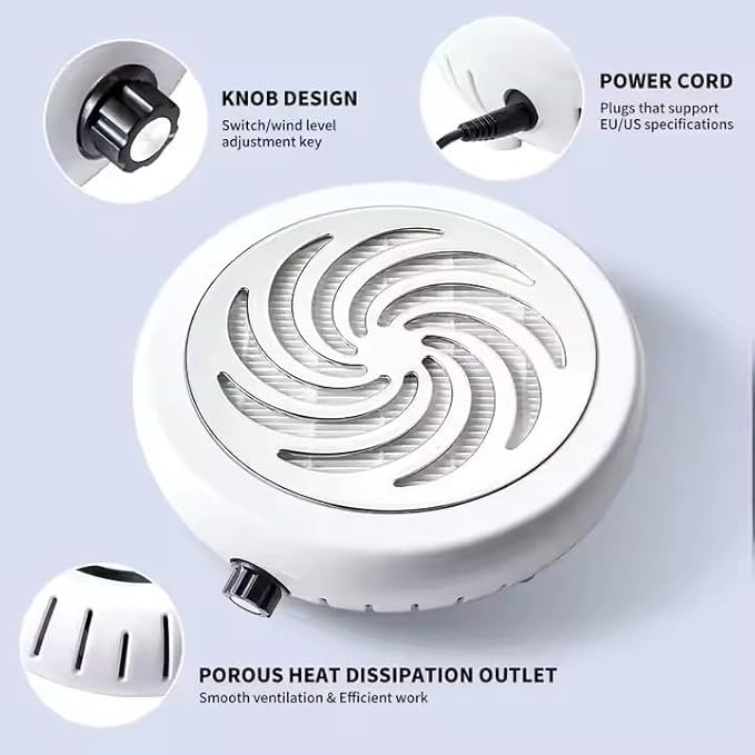 High Speed 4500RPM Strong Suction Nail Dust Collector Vacuum Cleaner for Manicure Pedicure with Removable Filter (Silver)