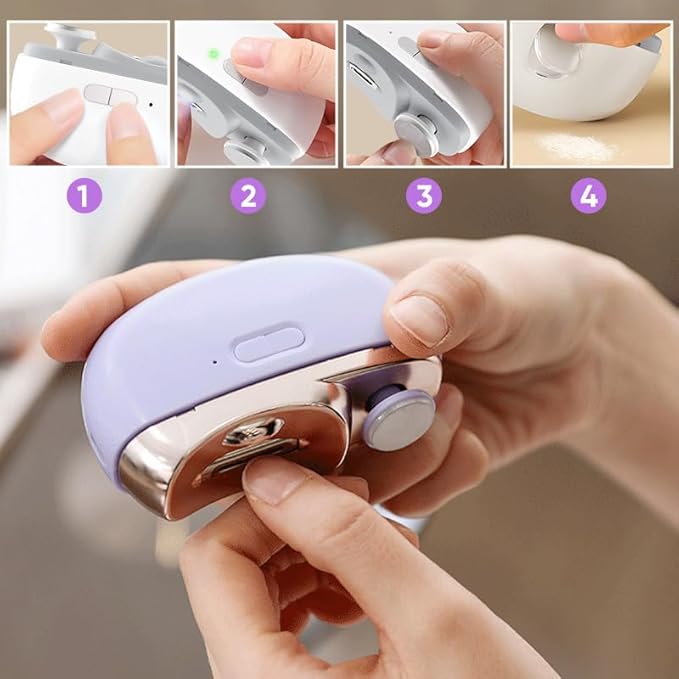Electric Nail Clippers with Light, Baby Nail Ttrimmer Electric Automatic Finger Toe Clippers Fingernail Grinder Nail Filer Electric for Senior Adults Dual-Speed Child-Lock (White)