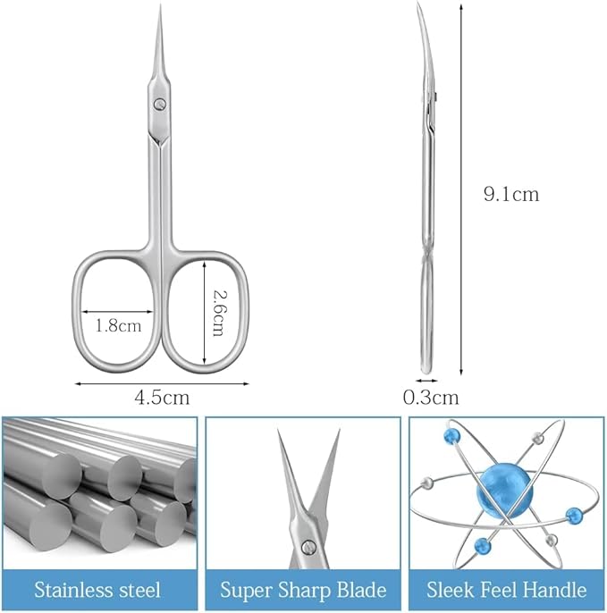 AOMIG Cuticle Nail Scissors, 2PCS Sharp Curved Multi-Purpose Stainless Steel Beauty Scissors Manicure Cutter for Nail, Toenail, Eyebrow, Eyelash