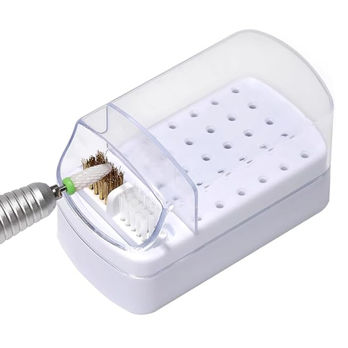 2 in 1 Nail Drill Bits Holder and Nail Drill Bits Cleaner Brush Case, 30 Holes Dustproof Stand Display Organizer Container with Steel Wire & Nylon Double Brush Manicure Drill Clean Tools