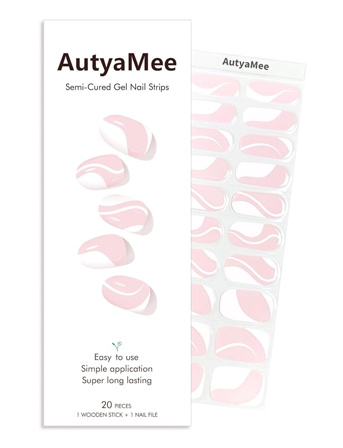 Semi Cured Gel Nail Strips (White Line), Clesr Pink, 20 Pcs Gel Nail Wraps, Stickers, UV Light Required, Salon Quality, Long Lasting