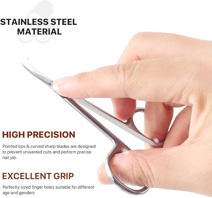 Qunzhao Cuticle Scissors for Women and Men Curved Stainless Steel with Tip Grooming Blades Manicure Nail for Dry Skin Nail Scissors (1)