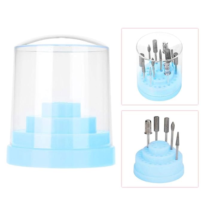 Sonew 48 Holes Nail Drill Holder Professional Nail Art Plastic Drill Stand for Nail Art Drill Bit Organizer Box Holder(Blue)