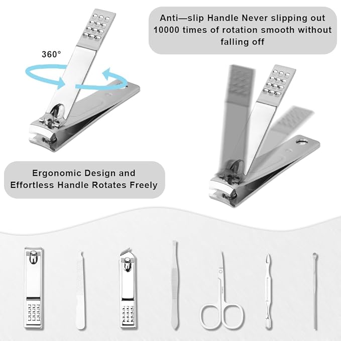 Manicure Kit Christmas Stocking Stuffers for Men - Manicure Set, Nail Clippers Kit, 7 Pcs Manicure and Pedicure Kit, Sliver Nail Care Kit Christmas Gifts For Men Dad Husband Boyfriend Father Women Mom