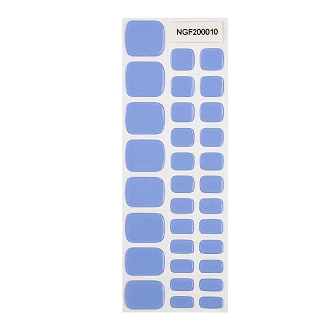 Semi Cured Gel Toenail Strips, 32 Mysterious Blue Gel Toenail Stickers - Works with Any UV Lamps Pedicure Strips Full Nail Wraps with Nail File & Wood Stick