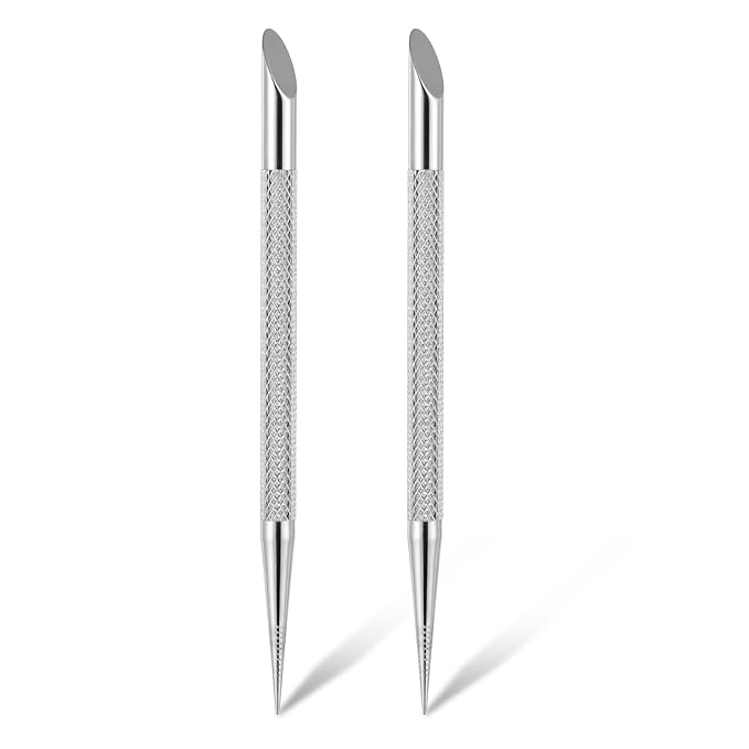 2 Pcs Nail Cleaning Cuticle Stick, Stainless Steel Cuticle Pusher Tool Nail Polish Remover Stick Polish Peeler Cutter for Fingernails Toenails Manicure