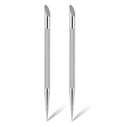 2 Pcs Nail Cleaning Cuticle Stick, Stainless Steel Cuticle Pusher Tool Nail Polish Remover Stick Polish Peeler Cutter for Fingernails Toenails Manicure