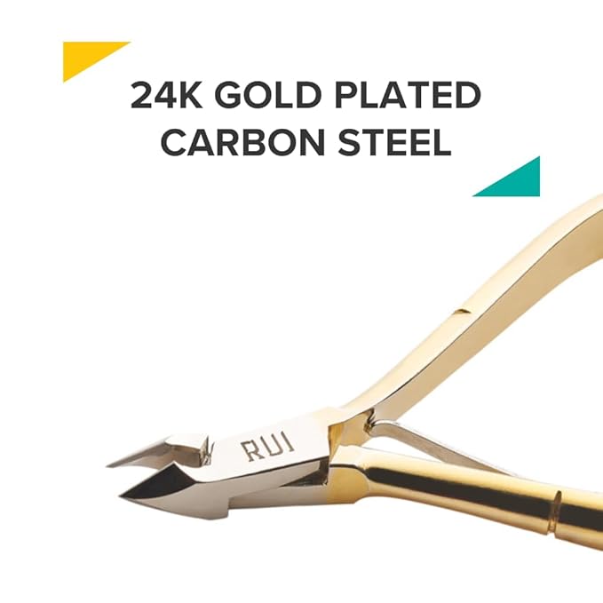 Rui Smiths Professional Cuticle Nippers, Gold-Plated Carbon Steel, French Handle, Single Spring, 6mm Jaw (Full Jaw)