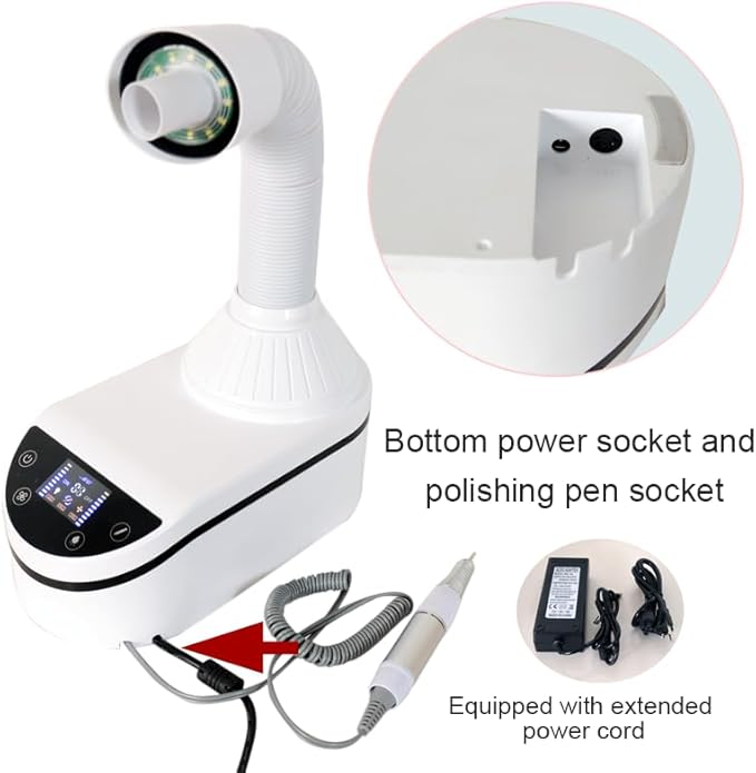 230W Table Nail Dust Collector Led Light Strong Absorption Tube Extractor Desktop Cleaning Manicure Vacuum Cleaner (Vacuum Cleaner+Nail Drill Pen)