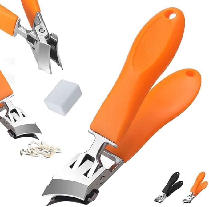 Wide Jaw Opening Anti-Splash Slanted Nail Clipper, 2025 Upgrade Fingernail and Toenail Clippers for Ingrown Nails, Curved Toenail Clipper Wide Jaw Toenail Clippers (Orange)