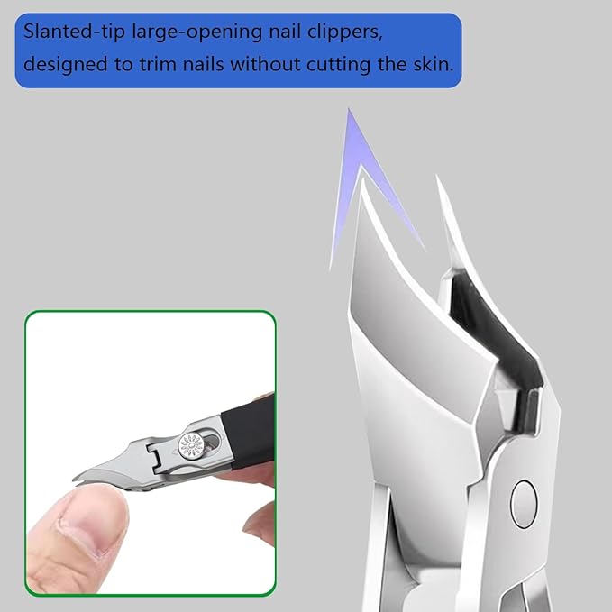 Eagle Beak Nail Clippers 3-Piece Set Black Angled Oblique Slanted Curved Wide Anti Splash Professional Nail Cutter for Women Adult Men Seniors Ingrown