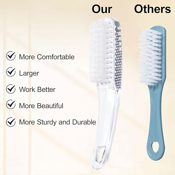 2 Pcs Handle Grip Nail Brushes for Cleaning, Long Handle Fingernail Cleaner, Hand Nail Toes Cleaning and Scrubbing Brushes, Pedicure Nail Scrubber Non-Slip for Men and Women, Clear