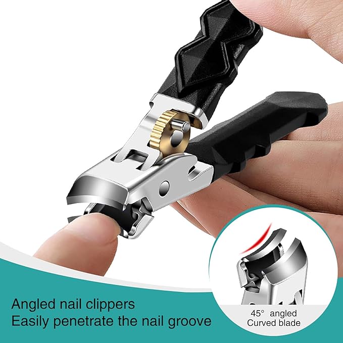 Heavy Duty Toenail Clippers for Thick & Ingrown Nails - Professional Grooming Kit for Men & Seniors with Ergonomic Handle, Nail File & Safety Lock - Arthritis Friendly Gift Box Set (Angled+Curved)