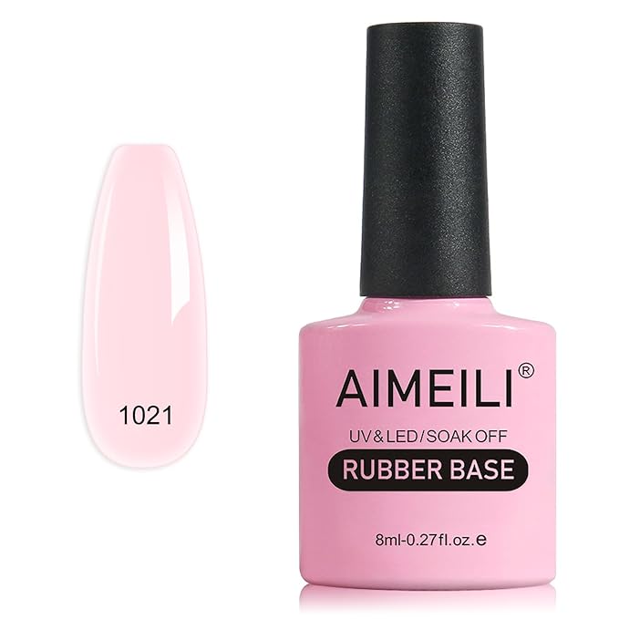 AIMEILI Rubber Base Gel Nail Polish, Hema Free, Cruelty Free, Vegan, Builder Nail Gel Base Coat Soak Off Nail Art Design - RB1021 8ml