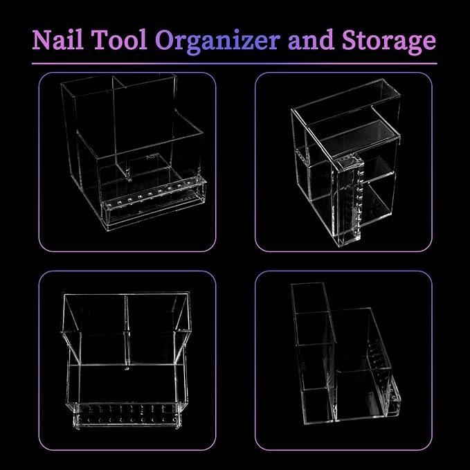 ANGNYA Nail Drill Bit Storage Box, Transparent 10-Hole Holder, Plastic Tool Organizer for Nail Tech Supplies