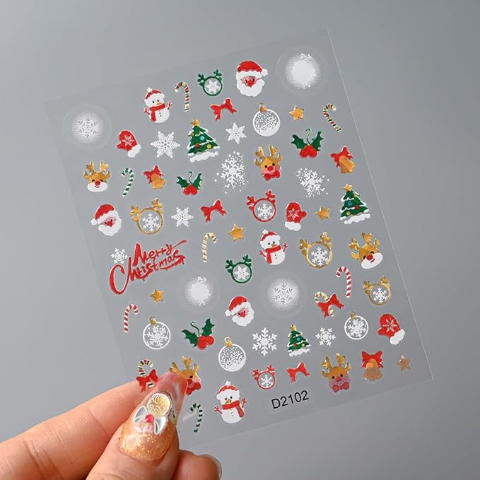 Christmas Nail Art Stickers Decals Crystal Ball Snowflake Nail Decals 3D Self-Adhesive Xmas Nail Art Supplies 6PCS Snowman Holly Leaf Santa Claus Bow Xmas Nails Design Manicure Slider for Women Girls