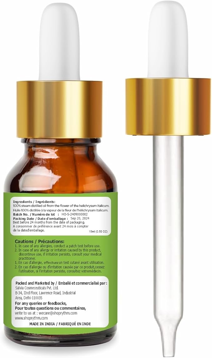 Helichrysum Essential Oil (Helichrysum Italicum) 100% Pure & Natural - Undiluted Uncut Aromatherapy Premium Oil - Therapeutic Grade - 15 ML with Dropper