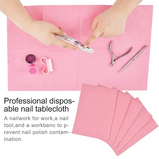125PCS Disposable Nail Art Table Towels Mat 13" X 17" Waterproof 3 Ply Nail Art Mat Paper Sheet Clean Pads Tattooing Table Mat Nail Table Cover Tattoo Supplies (Pink)