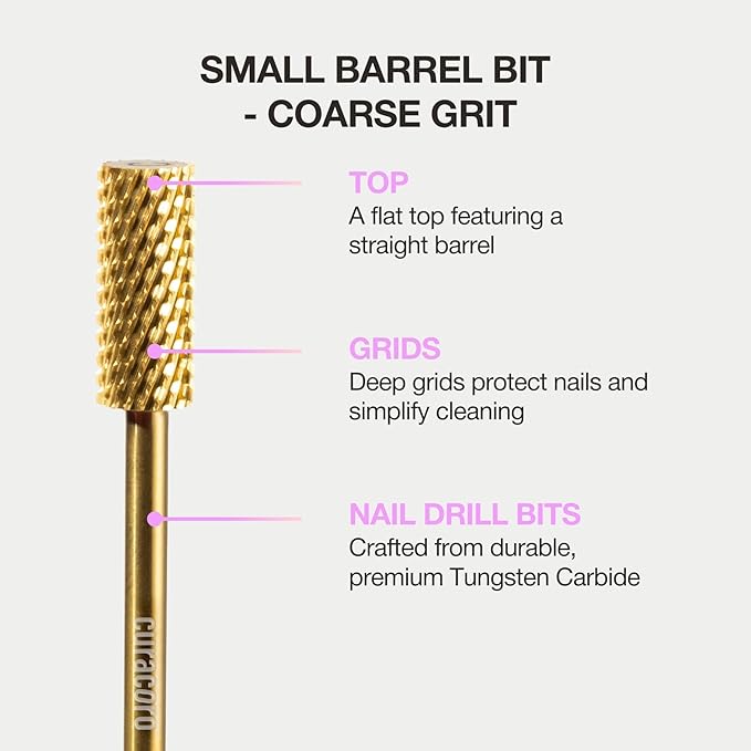 Curacoro Nail Drill Bits 3/32'' - Small Barrel Carbide Bit (Coarse) for Professional Finish, Precisely Remove, Shape & Smooth Acrylic or Gel Nails, Nail Art Pedicure Manicure Salon & Home