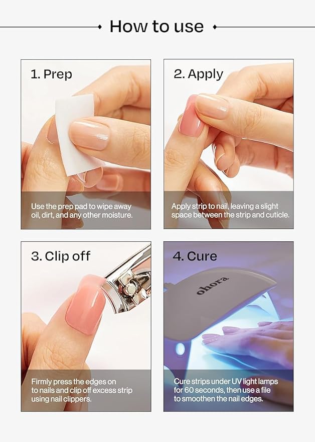 ohora Semi Cured Gel Nail Strips (N Silver Chrome) - White, Metallic, Works with UV/LED Lamps, Salon-Quality, Long Lasting, Easy to Apply & Remove - Includes 2 Prep Pads, Nail File & Wooden Stick
