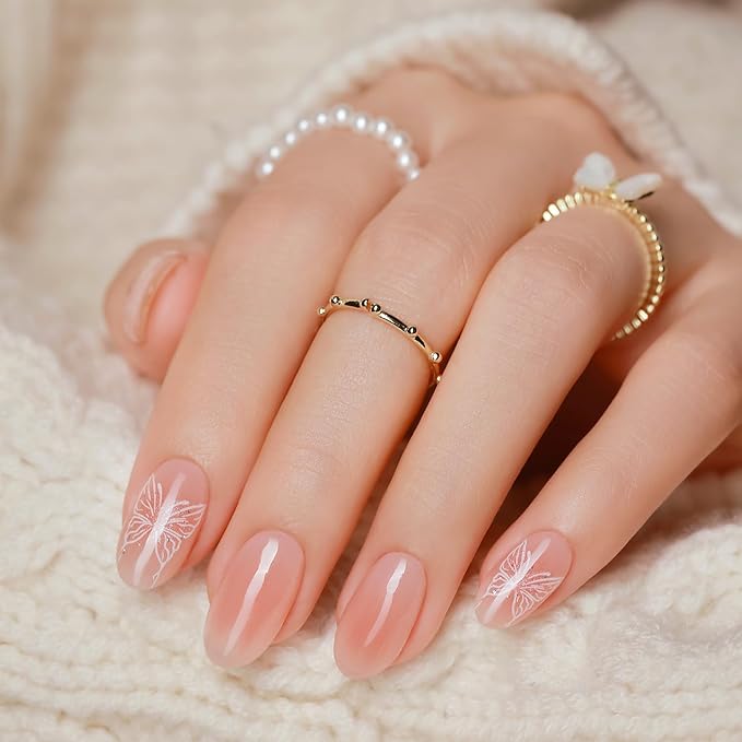 Semi Cured Gel Nail Strips, 20 PCS Gel Nail Stickers Work with UV Light, Salon Quality & Easy to Use - Pink Lady