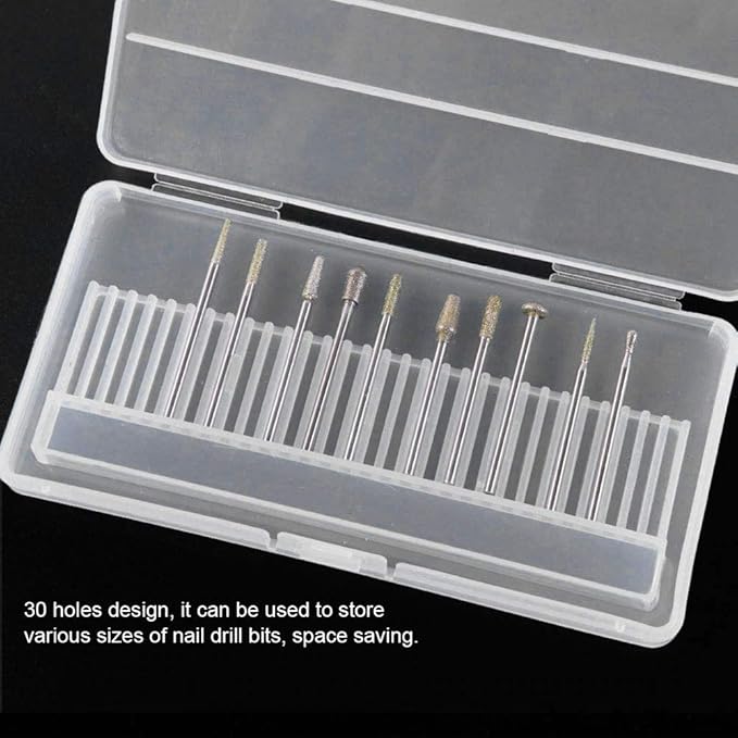 ZJchao Nail Drill Bits Container, 30 Holes Empty Nail Grinding Organizer Case Nail Art Polishing Storage Box Manicure Drill Bits Container Holder Display Case Manicure Tool for Home Nail Salon Use