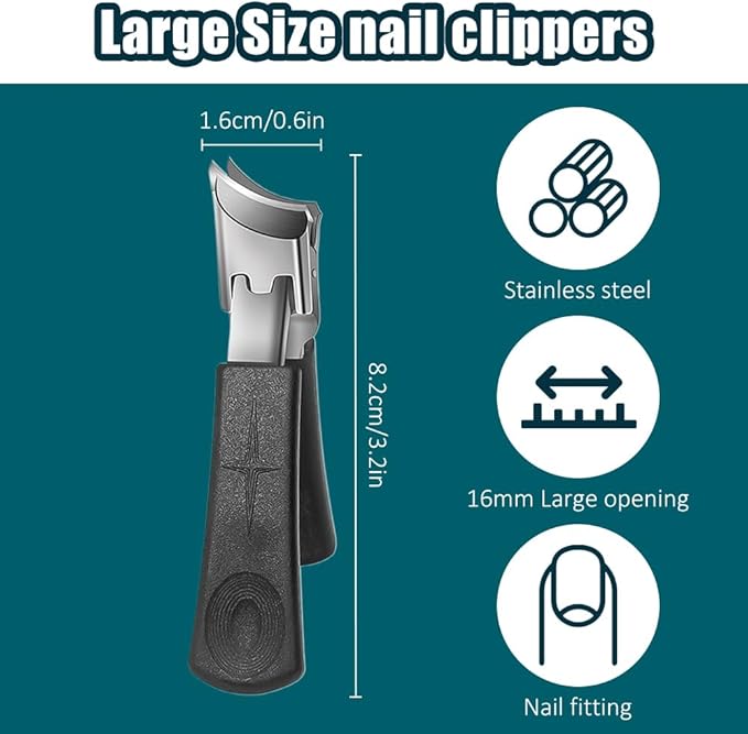 Wide Jaw Opening Anti-Splash Slanted Nail Clipper, 2025 New Curved Toenail Clippers for Thick Toenails, Ingrown Nail Clippers Wide Jaw Slanted Toenail Clippers for Women and Men (B-Black)