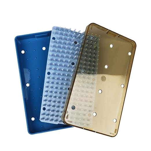 EustomA Autoclavable Instruments Sterilization Tray Case Plastic with Silicone Mat Storage Box S/M/L Size for Instruments/Tools (M)