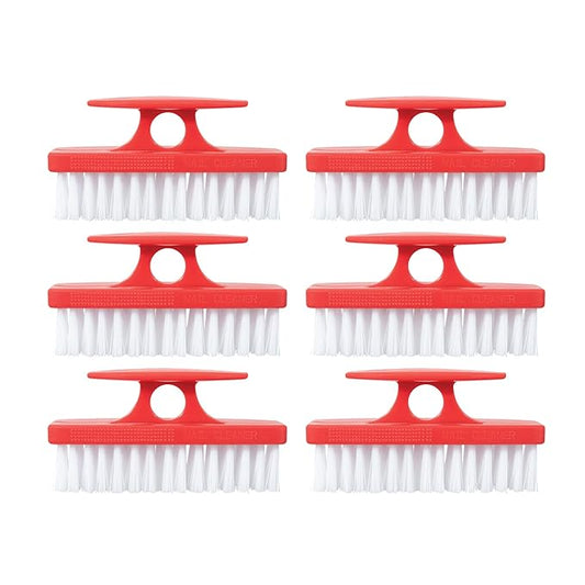 Superio Nail Brush Set (6 Pack) Cleaner with Handle, Durable Brush Scrubber to Clean Toes, Fingernails, Hand Scrubber All Surface Cleaning, Heavy Duty Scrub Brush Stiff Bristles, Easy to Hold. (Red)